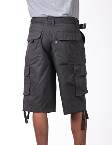 Back view of a person wearing black cargo shorts