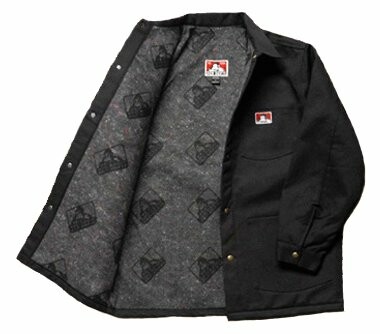 Black jacket with open view showing inner lining and logo.