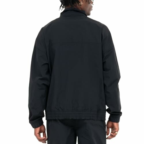 Person wearing a black jacket, viewed from the back.