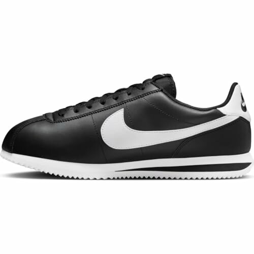 Black and white sneaker with a swoosh logo