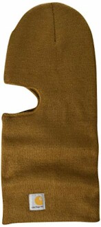 Brown knit balaclava with an opening for the face.