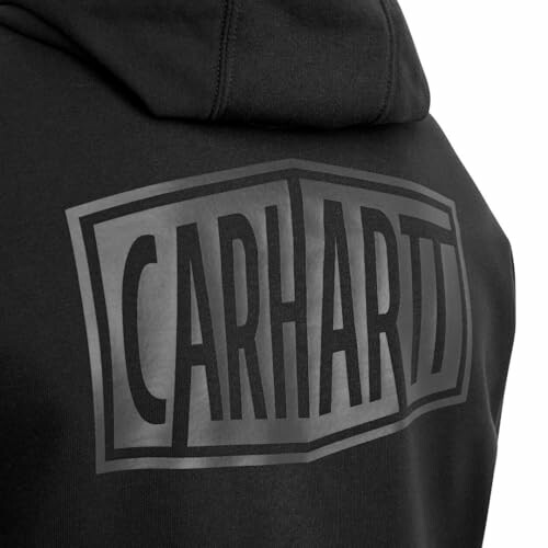 Back of a black hoodie with Carhartt logo