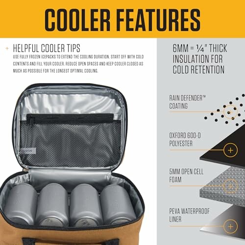The cooler features with insulation details and cooler tips.