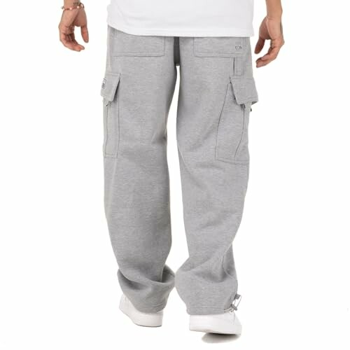 Person wearing gray cargo pants from the back