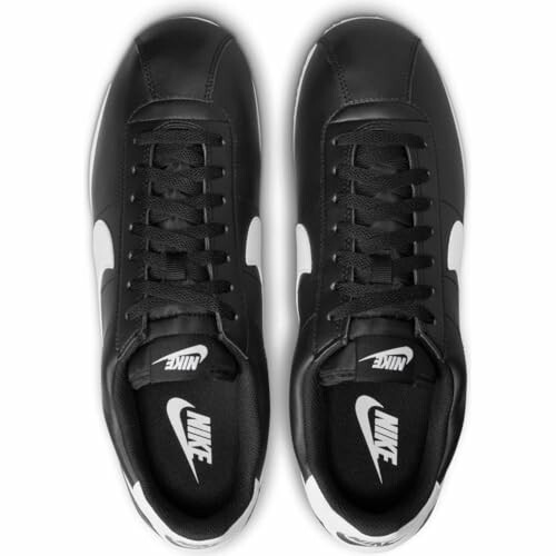 Top view of black and white Nike sneakers