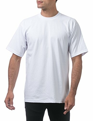 Man wearing a plain white t-shirt.