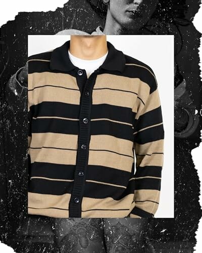 Front view of a striped cardigan with button-up design.