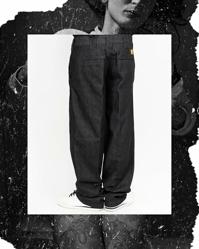 Artistic image of jeans with a woman's face in the background.