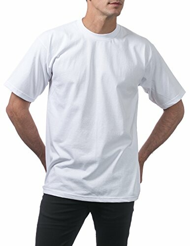 Man wearing a plain white t-shirt.
